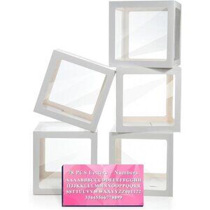 Baby Boxes with Letters, 5 Transparent Baby Shower Balloon Boxes with 78 Letters